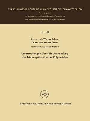 cover image of Untersuchungen über die Anwendung der Trübungstitration bei Polyamiden